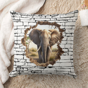 3D Elephant Wall Break Art – Realistic Safari (2) Cushion