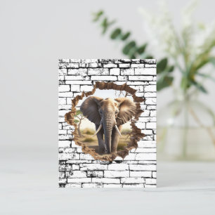 3D Elephant Wall Break Art – Realistic Safari (2) Postcard