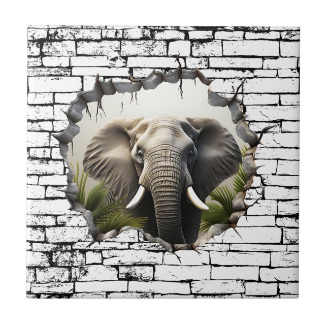 3D Elephant Wall Break Art – Realistic Safari Tile (Front)