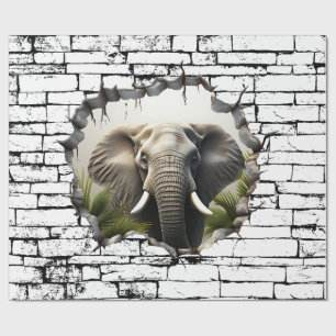 3D Elephant Wall Break Art – Realistic Safari Wrapping Paper