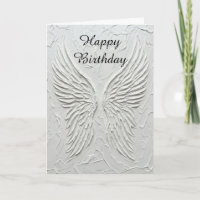 3D Embossed Angel Wings Birthday Card White