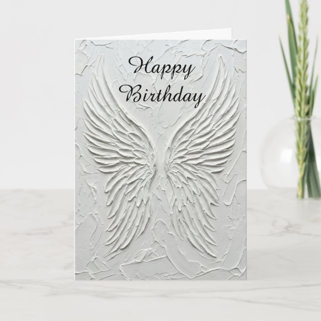 3D Embossed Angel Wings Birthday Card White (Front)
