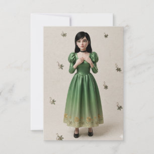 3D Emerald Green Princess Character Thank You Card
