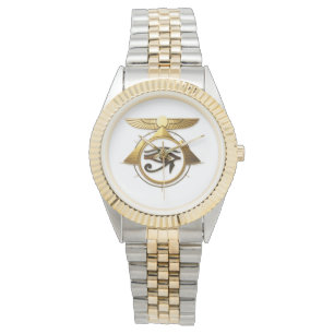 3D Eye of Horus Winged Sun Disk Golden Pyramids Watch