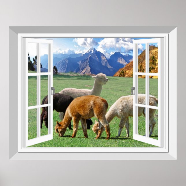 3D Fake Window View Alpaca Llama Wall Art (Front)