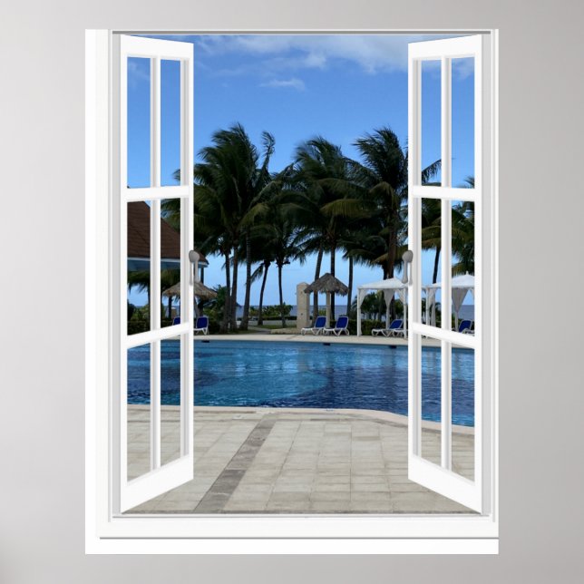 3D Fake Window View Swimming Pool Poster Art (Front)