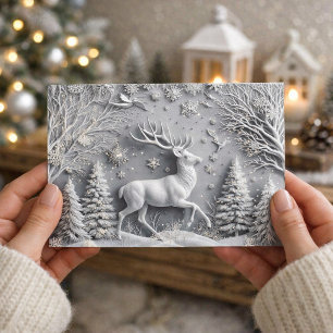 3D Faux Embossed Winter Deer Holiday Postcard