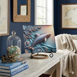 3D Faux Metal Dolphin Ocean Coral Reef Ceramic Tile