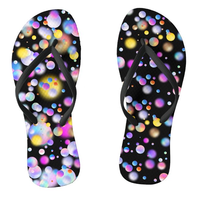 3D Floating Balls Pattern. Black BG Flip Flops (Footbed)