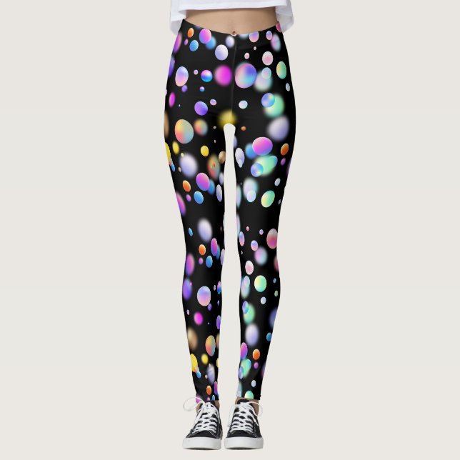 3D Floating Balls Pattern. Black BG Leggings (Front)