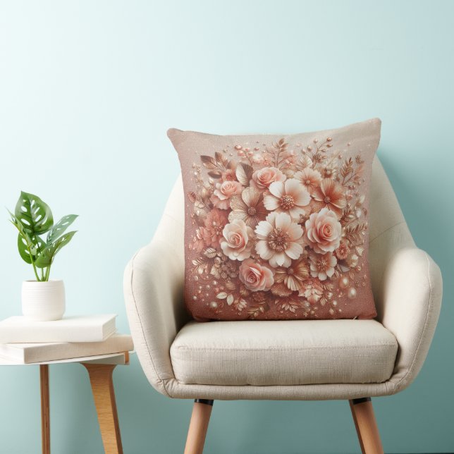  3D Floral Blush Pink Throw Pillow (Chair)