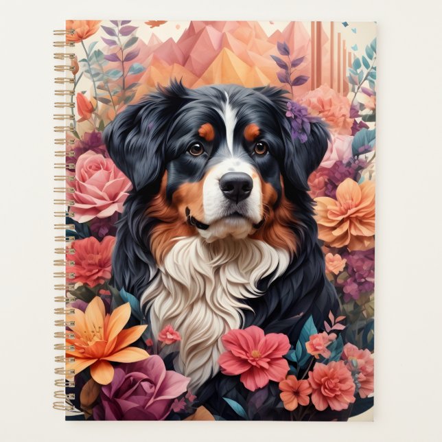3D Floral Fantasy Bernese Mountain Dog Birds View Planner (Front)