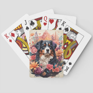 3D Floral Fantasy Bernese Mountain Dog Birds View Playing Cards