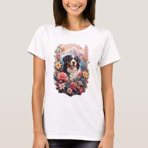 3D Floral Fantasy Bernese Mountain Dog Birds View T-Shirt