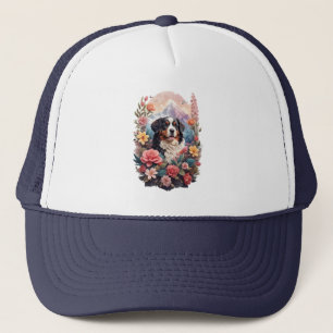 3D Floral Fantasy Bernese Mountain Dog Birds View Trucker Hat