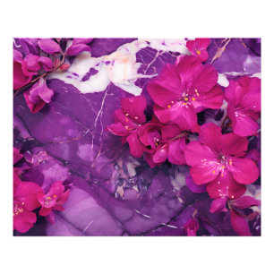 3D Floral Fuchsia & Purple Marble Art Photo Print