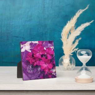 3D Floral Fuchsia & Purple Marble Art Plaque