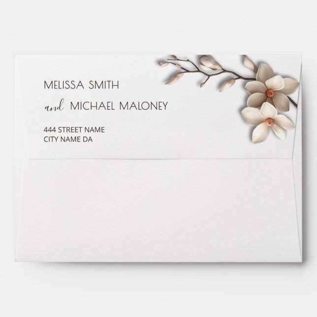 3D Floral Magnolia White Wedding Envelope (Back (Top Flap))