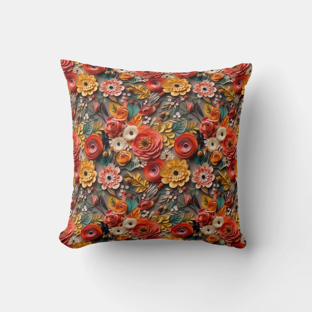 3d Floral Paper Quilling Pattern Cushion (Front)