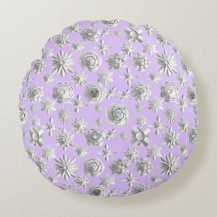 3D Floral Pattern 01.wx4.Lpink BG Round Cushion