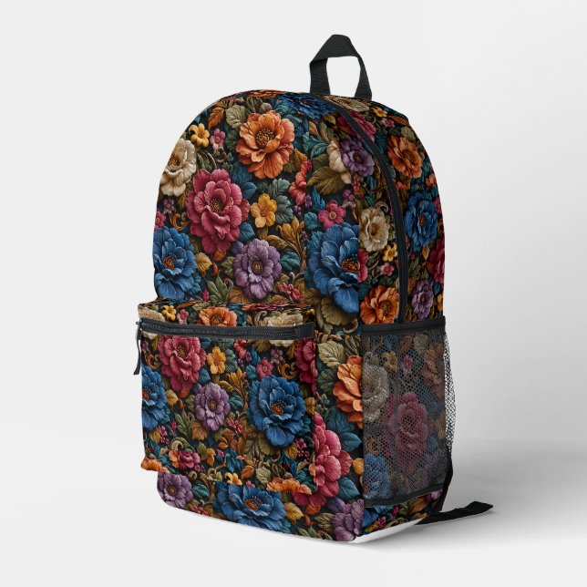 3D floral printed colourful  Backpack (Back Corner Right)