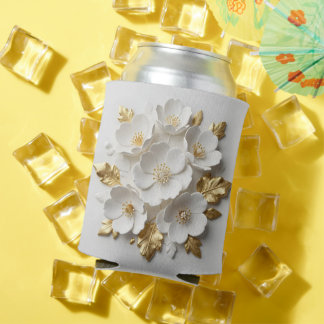 3d floral sculpted white flowers and gold leaves can cooler
