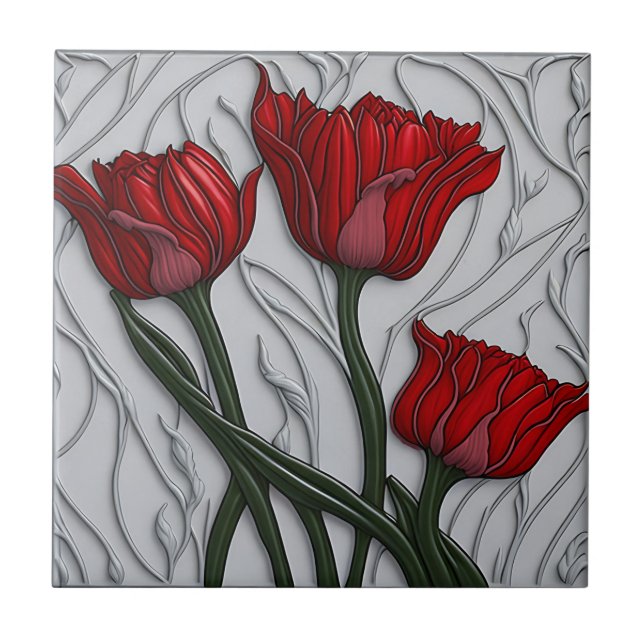 3D Floral Wall Decor Art Nouveau Ceramic Tile (Front)