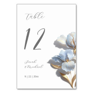 3D  Flower Blue Lily Wedding Table Number