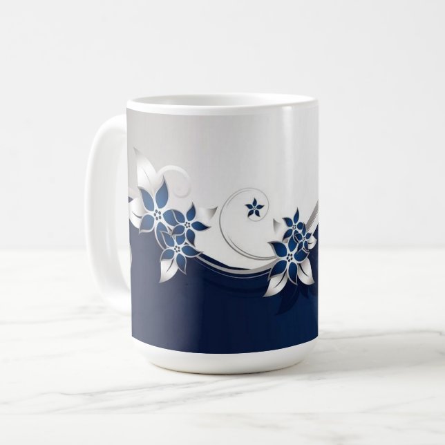 3D flowers blue and white Table Lamp Beverage Pitc Coffee Mug (Front Left)