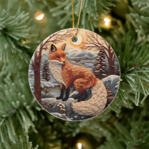 3D Fox Chirstmas Animal  Ceramic Tree Decoration