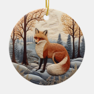 3D Fox Chirstmas Animal  Ceramic Tree Decoration