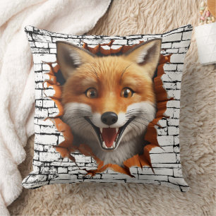 3D Fox Wall Break Art – Realistic Safari Cushion