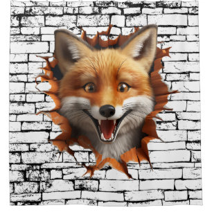 3D Fox Wall Break Art – Realistic Safari Shower Curtain