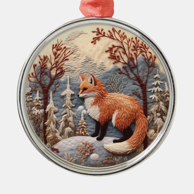 3D Fox Woodland Chirstmas Animal  Metal Tree Decoration (Front)