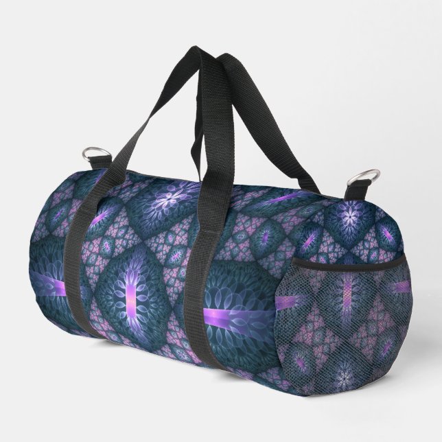 3D Fractal Art Abstract Pattern Blue Purple Pink Duffle Bag (Right Corner)