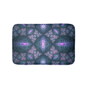 3D Fractal Art Pattern Turquoise Purple Pink Bath Mat