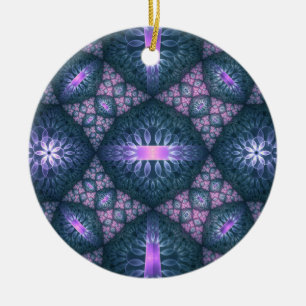 3D Fractal Art Pattern Turquoise Purple Pink Ceramic Tree Decoration