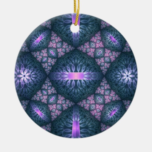 3D Fractal Art Pattern Turquoise Purple Pink Ceramic Tree Decoration (Front)