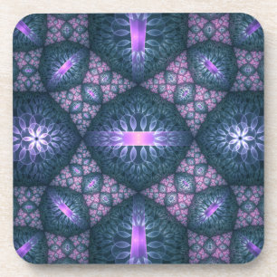 3D Fractal Art Pattern Turquoise Purple Pink Coaster