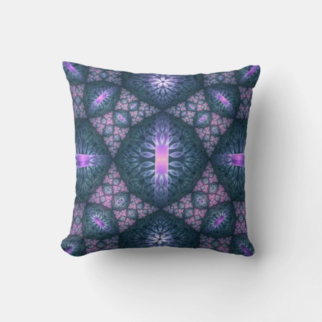 3D Fractal Art Pattern Turquoise Purple Pink Cushion (Front)
