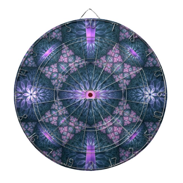 3D Fractal Art Pattern Turquoise Purple Pink Dartboard (Front)