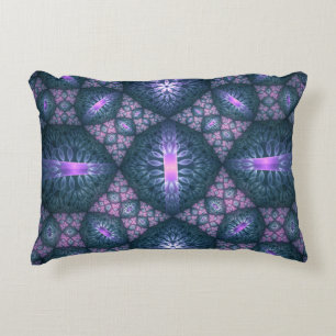 3D Fractal Art Pattern Turquoise Purple Pink Decorative Cushion