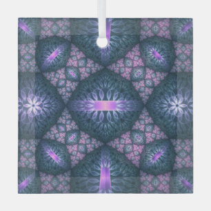 3D Fractal Art Pattern Turquoise Purple Pink Glass Tree Decoration