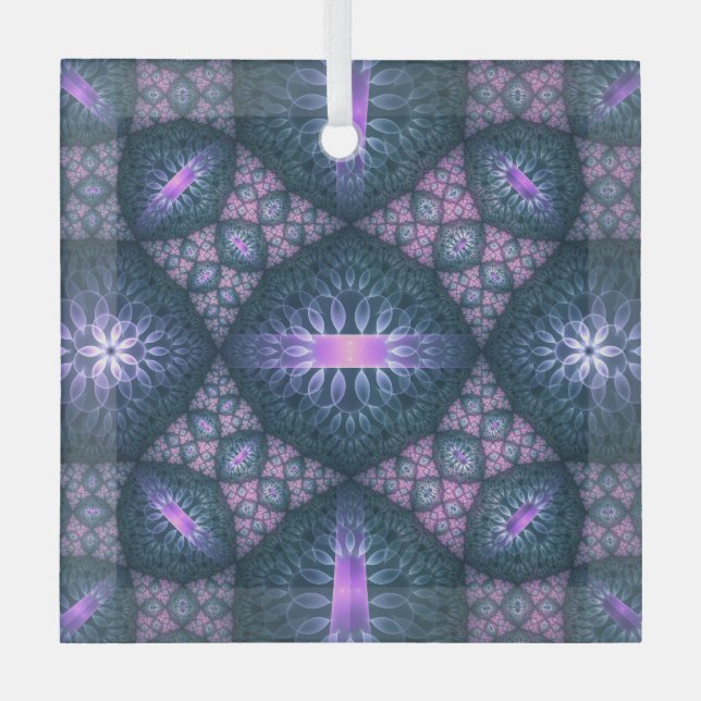 3D Fractal Art Pattern Turquoise Purple Pink Glass Tree Decoration (Front)