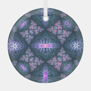 3D Fractal Art Pattern Turquoise Purple Pink Glass Tree Decoration