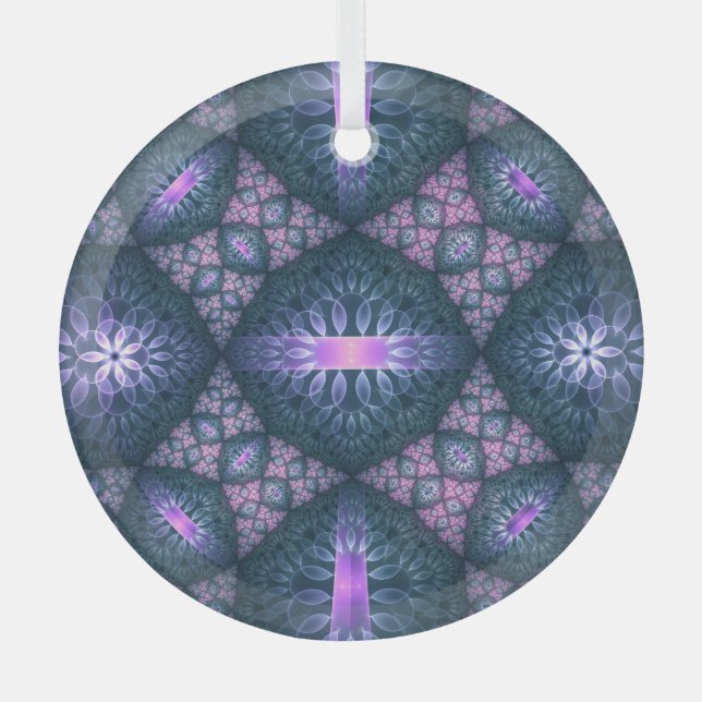3D Fractal Art Pattern Turquoise Purple Pink Glass Tree Decoration (Front)