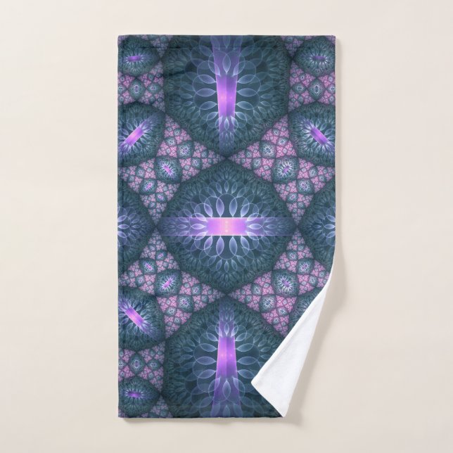 3D Fractal Art Pattern Turquoise Purple Pink Hand Towel (Hand Towel)