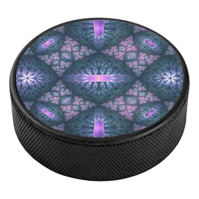3D Fractal Art Pattern Turquoise Purple Pink Hockey Puck (3/4)