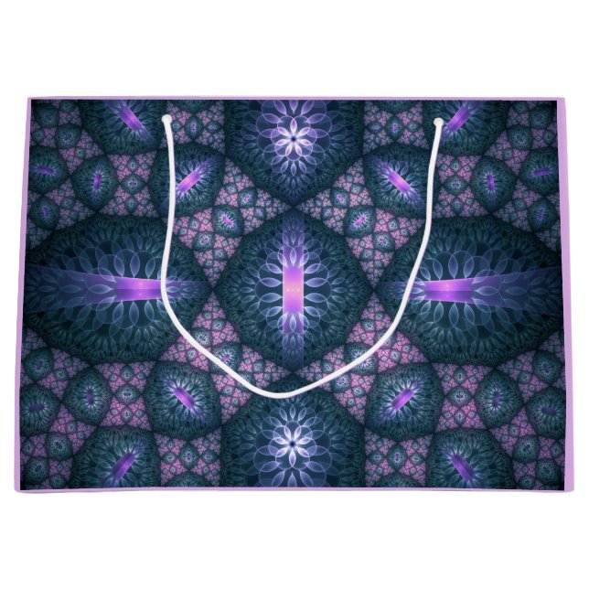 3D Fractal Art Pattern Turquoise Purple Pink Large Gift Bag (Front)