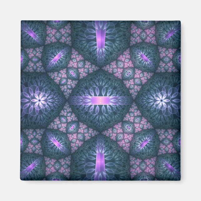 3D Fractal Art Pattern Turquoise Purple Pink Magnet (Front)